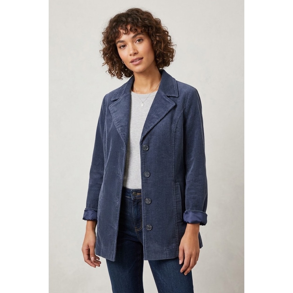 J Jill Corduroy Chore Jacket S Wide Wale‎ Velvet Trim Coastal Boho Luxe Timeless